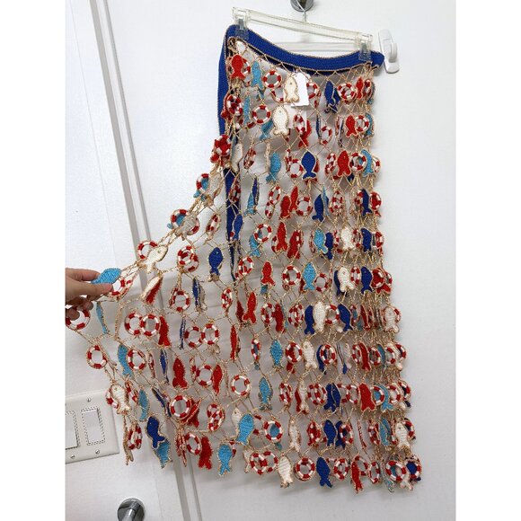 NWT My Beachy Side Poisson Knit Crochet Maxi Skirt Blue Fish Nautical Inner Tube - Picture 13 of 16